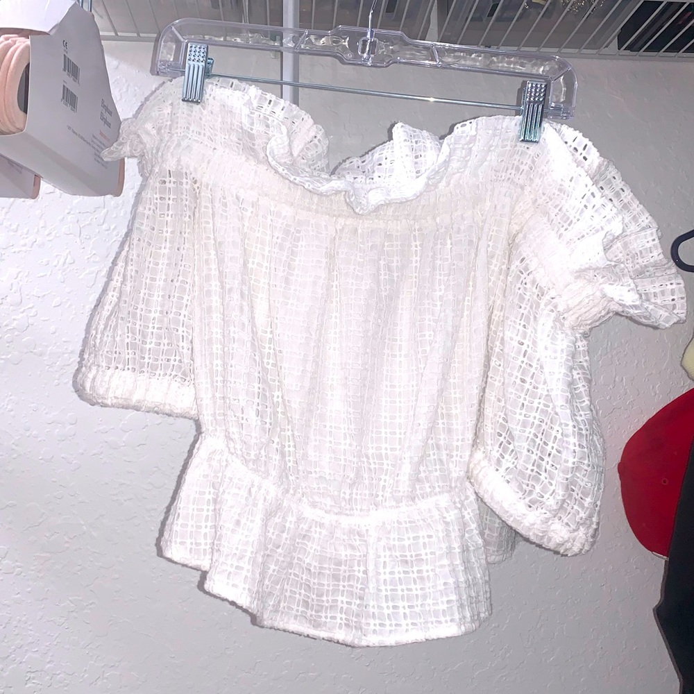 White crop top off the shoulders